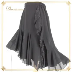 社交ダンス 衣装 スタンダード スカート レッスンウェア レディース DANCE FASHION EVE 黒 ブラック系 アシンメトリー キラキラ 社交ダンス用スカート スタンダードドレス 競技 ダンス衣装 スカート丈 ミモレ丈 ロングスカート きらきら