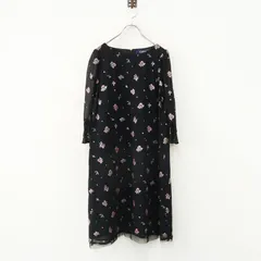エムズグレイシー M'S GRACY フラワー刺繍ワンピース 38＼ブラック ドレス シアー 花柄 チュニック 袖リボン【2400014889956】