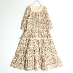 ピンクハウス★かぶせ段々&ドットチュールレース♪ローンワンピース 前開き ベージュ系 はしごレース&ローズpt♪z19187