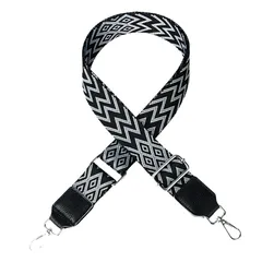 [ドナリー] バッグ ショルダーストラップ レディース 幅広 太め 黒 ジャカード 刺繍 ベルト 肩に優しい 後付け 可愛い おしゃれ 斜めがけ 長さ調整可能 単品 (ジオメトリックライン) [ジオメトリックライン]