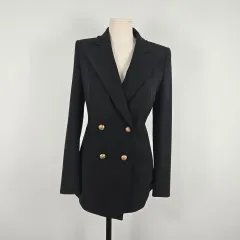 0187 TIME シルク ブラック ゴールド ボタン ダブル ブレスト ジャケット 66