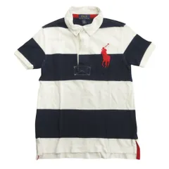 POLO RALPH LAUREN ポロ ラルフローレン ビッグポニー ポロシャツ カットソー ボーダー 刺繍 5歳 115 白 ホワイト キッズ 古着 中古 USED