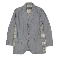 美品 02ss COMME des GARCONS HOMME コムデギャルソンオム 製品洗い加工 チェック柄 切替 3B テーラードジャケット ブレザー グレー S メンズ 古着 中古 USED