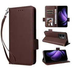 For OPPO Reno13 A 用 ケース カバー 手帳型 KONXISA 財布型 スマホケース 合皮レザーー+TPU素材 革の質感 サイドマグネット開閉式 カード収納 スタンド機能 レンズ保護 落下防止 指紋防止 擦り傷防止 全面保護カバー（ブラウン 0