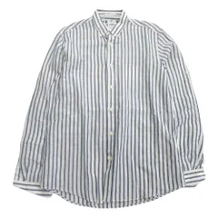 美品 ZARA ザラ RELAXED FIT ストライプ柄 リネン シャツ ブラウス カットソー 長袖 袖ロールアップ サイズM ブルー × 白 メンズ 古着 中古 USED