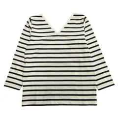 美品 Le Minor ルミノア Vネック バスクシャツ Tシャツ カットソー 七分丈 ボーダー サイズ1 白 ホワイト 黒 ブラック レディース 古着 中古 USED