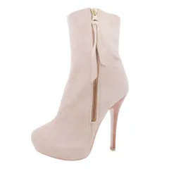 良品 DURAS デュラス スエードレザー ショートブーツ 厚底 インストーム 12cmヒール 本革 シューズ 靴 S ライトベージュ レディース 古着 中古 USED