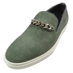 未使用 JIMMY CHOO ジミーチュウ チェーン スエード スリッポン スニーカー シューズ 靴 42 ダークグリーン メンズ 古着 中古 USED