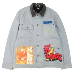 良品 23aw XLARGE エクストララージ ダック地 カバーオール グラフィックプリント ロゴ 刺繍 ジャケット ブルゾン L ライトブルー メンズ 古着 中古 USED