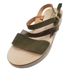 美品 FABIO RUSCONI ファビオルスコーニ スエード ストラップ 厚底 サンダル プラットフォーム シューズ 37/23.5cm カーキ シルバー レディース 古着 中古 USED