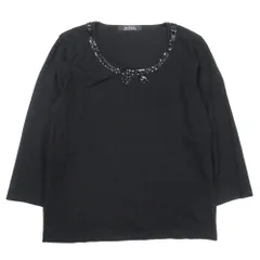 新品同様 MADAM JOCONDE マダムジョコンダ 七分袖 ハイゲージニット ビーズ ラウンドネック セーター カットソー 40 黒 ブラック レディース 古着 中古 USED