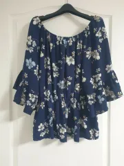 (特価)ネイビー フラワー ブラウス ダンス衣装