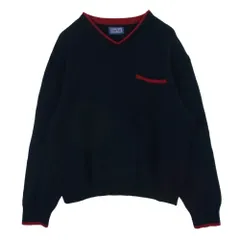 BLUE BLUE ブルーブルー Vネック レッドライン ニット ウール 日本製 ダークネイビー系 2【中古】のサムネイル
