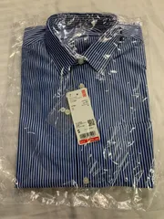 UNIQLO ファインクロス  コンフォートストライプシャツ　 シャツ 長袖  濃ブルー
