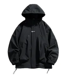 [TaKiHuReO] ウインドブレーカー フード レディース マウンテンパーカー ブルゾン 防風 ゆったり ジャケット 登山 アウター パーカー お洒落 カジュアル ヤッケ シンプル 男女兼用 フード付き レインコート 雨ガッパ 防水  [ブラック] [L]