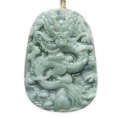 【新品】 [石街] 色合い良好 ひすい 本翡翠 昇竜 彫り ペンダント 木綿紐 ネックレス 龍騰四海 ボリューム有り 0