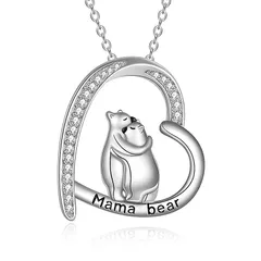 【新品】 [YFN] ホッキョクグマ ネックレス レディース シルバー925 金属アレルギー対応 シロクマ ネックレス 熊 母と子 ホッキョクグマ ペンダント ハートネックレス ホッキョクグマ アクセサリー グッズ プレゼント 1