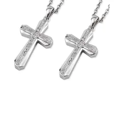 【新品】 ハワイアンジュエリー ペアネックレス ステンレス アクセサリー クロス コンビカラー ダブルシリーズ シルバー あずきチェーン付き 0