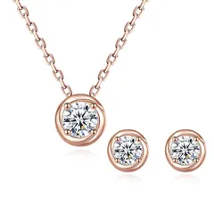 【新品】 [Z.Angie] ネックレス レディース ピアス セット 5Aジルコニア ペンダント 一粒ダイヤモンド 0.5カラット 18K ピンクゴールド シルバー 金属アレルギー対応 人気 女性 アクセサリー クリスマス 誕生日 記念日 バレンタイン プ 1