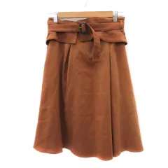 ナチュラルビューティーベーシック NATURAL BEAUTY BASIC フレアスカート ギャザースカート ミモレ丈 ウエストベルト付き M ブラウン /YK1