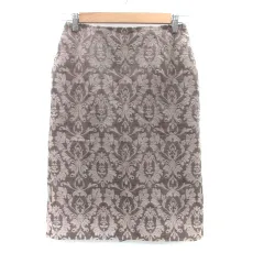 ナチュラルビューティーベーシック NATURAL BEAUTY BASIC タイトスカート ミモレ丈 ダマスクス柄 M 茶色 ブラウン グレー /HO21