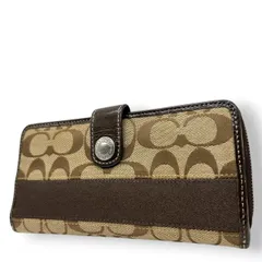 コーチ COACH 長財布 L字ファスナー フラップ シグネチャー キャンバス レザー 本革 ブラウン ベージュ バイカラー ストライプ タブ スナップボタン 大容量 多機能 レディース メンズ ユニセックス ウォレット プレゼント M3