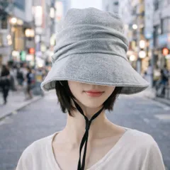 バックメッシュクロッシェ帽子 あご紐付き ウール混素材 頭囲56.5～59.5cm ライトグレー