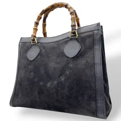 GUCCI グッチ ヴィンテージ バンブーハンドル トートバッグ スエード レザー ネイビー ゴールド金具 レディース C7