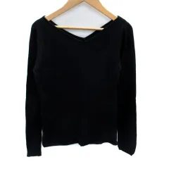 アズールバイマウジー AZUL by moussy ニット カットソー 長袖 Vネック リブ S 紺 ネイビー /SM21