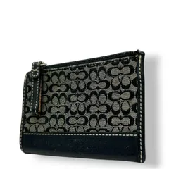 【良品】コーチ COACH ミニシグネチャー コインケース 小銭入れ ミニポーチ キーリング付き キャンバス レザー ブラック 黒 グレー シルバー金具 小物入れ メンズ レディース ユニセックス コンパクト 軽量 s3
