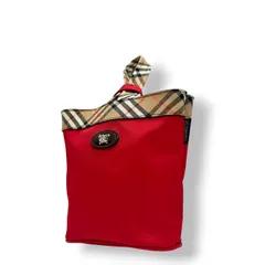 【未使用級】バーバリー BURBERRY ハンドバッグ ミニバッグ ポーチ ナイロン レザー ノバチェック レッド 赤 軽量 コンパクト コスメポーチ アクセサリーポーチ 小物入れ レディース 鞄 カバン パーティー s10