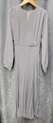 Vネック 長袖 プリーツ ロング ONE PIECE