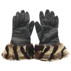 Salvatore Ferragamo (サルヴァトーレ フェラガモ) レオパードファー付き レザーグローブ 手袋 ブラック