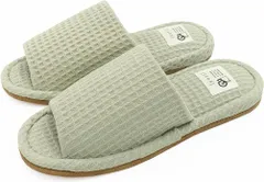 [エンプティオ] ワッフル スリッパ 室内 洗える 歩きやすい 病院 ベランダ エレガント フォーマル レディース ふわふわ 学校用 事務所 モコモコ 蒸れない 前開き もこもこ 静音 来客用 ルームシューズ 旅行 やわらか かかとなし [ピスタチオ] [L]