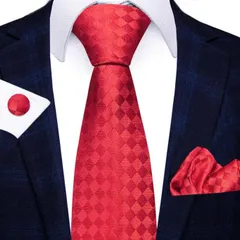 赤　チェック柄　ネクタイ　チーフ　カフス　3点セット　結婚式　イベント　パーティー　発表会　成人式　卒業式　卒園式　入学式　入社式　父の日　ビジネス　七五三お祝い　カフスボタン　ポケットチーフ　ダンスパーティー　バーテンダー　レッド色　赤色　チェック柄　格子柄