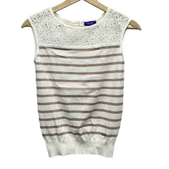 ブルーレーベルクレストブリッジ ノースリーブカットソー サイズ36 S レディース美品  - 白×ピンクベージュ クルーネック/ボーダー