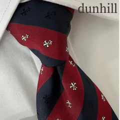 《美品》dunhill (ダンヒル) シルクネクタイ イタリア製 総柄 レジメンタルストライプ ボルドー ブラック ホワイト ゴールド