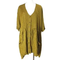 ザラウーマン ZARA WOMAN プレミアムデニムコレクション 美品 チェックブラウス チュニック プルオーバー ドルマンスリーブ 半袖 レーヨン XS 160/80A イエロー ブラック X