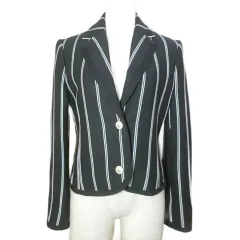 ザ スコッチ ハウス The Scotch House 美品 エンブレムボタンジャケット テーラード ストライプ ウール混 背抜き 38 M相当 ブラック系 /X