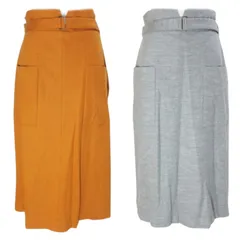 コムサ COMME CA 2点セット スカート ひざ丈 タイト ベルト付き ハイウエスト ウール 9 M相当 オレンジ グレー /X