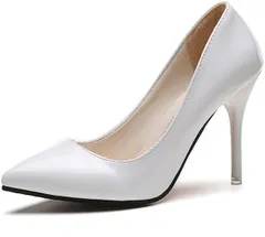 [Four leaf] 美脚 パンプス ハイヒール エナメル 9.5cm ヒール お洒落 ピンヒール 大きいサイズ ポインテッドトゥ 靴 レディース (ホワイト, 日本の靴のサイズ寸法, 大人, 数値, 25.0 cm) [ホワイト] [25.0 cm]