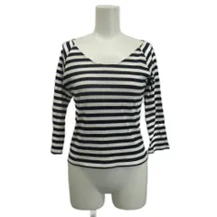 トゥモローランドコレクション TOMORROWLAND collection Tシャツ カットソー リブ 七分袖 Uネック ボーダー S 黒 ブラック 白 ホワイト /XZ ■ECE003