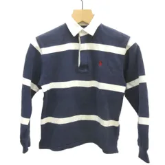 ポロ バイ ラルフローレン Polo by Ralph Lauren 子ども服 カットソー  ポロシャツ 裏起毛 140 紺 ネイビー ストライプ柄 長袖 ロゴ刺繍 /MD ■ECA003