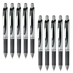 【送料無料】ぺんてる ボールペン ゲルインキ エナージェル ノック式 0.7mm シルバー軸 BL77-A 黒 10本