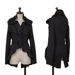ジュンヤワタナベ コムデギャルソンJUNYA WATANABE COMME des GARCONS 変形ドレープストライプウールジャケット 紺Sのサムネイル