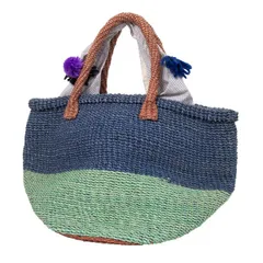 トリココムデギャルソンtricot COMME des GARCONS インナー付きナチュラルファイバーかごバッグ 青緑茶のサムネイル