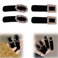 【送料無料】XIANFQNKJ ヘアピン 前髪クリップ おしゃれ 4個セット 黒 ベロア パッチンピン 跡がつかない 可愛い ミニヘアクリップ 大人用 ヘアア