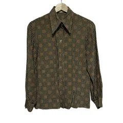 YUKITORII(ユキトリイ) 長袖シャツブラウス レディース - 黒×ブラウン チェック柄/ベルト付きのサムネイル