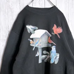 【最高モデル】90s ZERZEES Vintage 古着 ブラック アニマル 鳥 スウェット トレーナー #26130