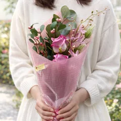 【母の日ギフト】　ローズピンクの可愛いブーケ　2026感謝を贈る　枯れないお花　　高品質アーティフィシャルフラワー　　いつまでも綺麗に飾れる